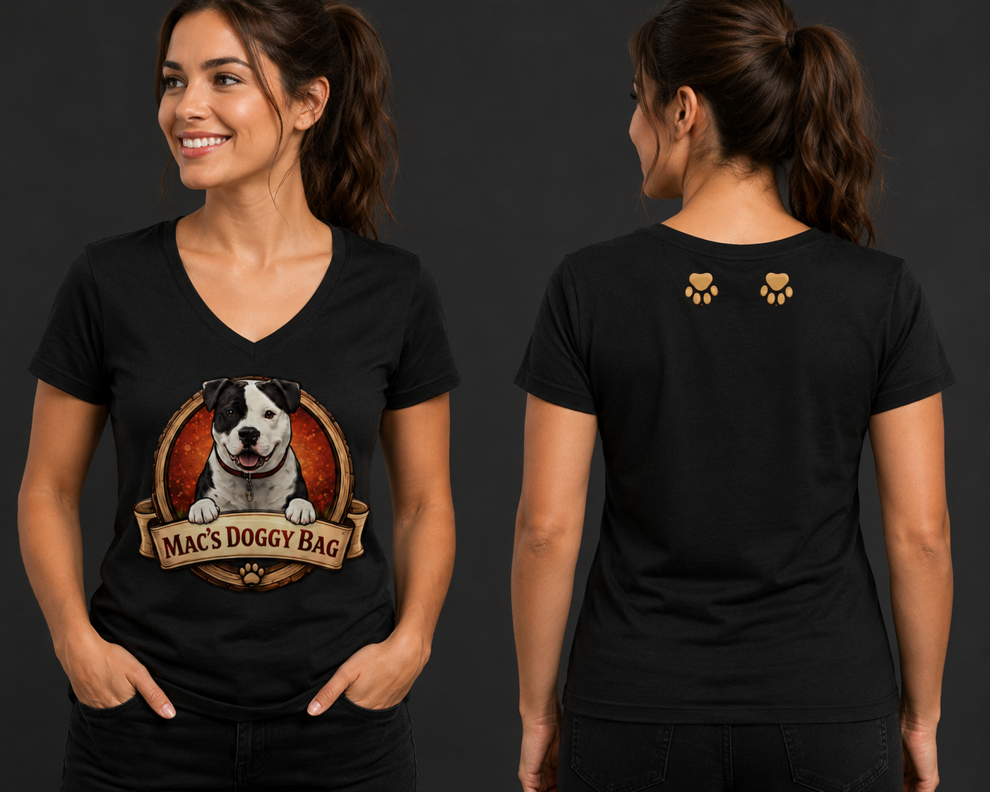 Mac's Doggy Bag T Shirts (V-Neck) - Hug Me Mac