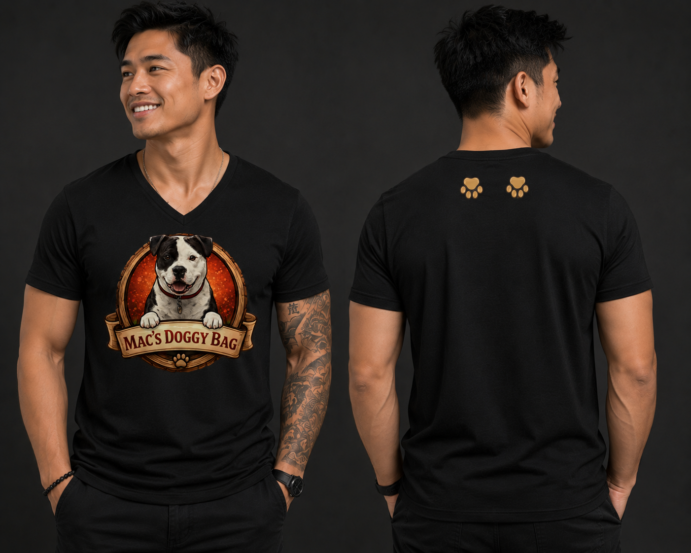 Mac's Doggy Bag T Shirts (V-Neck) - Hug Me Mac